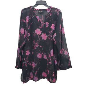 Zero Zero Woman's Black Pink Silver Glitter Floral Sheer Top Plus‎ Size 3X